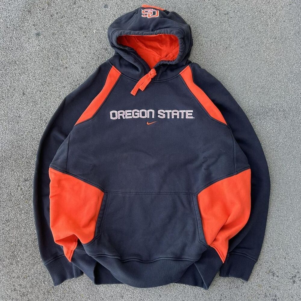 Vintage Y2K Nike Oregon St. Beavers Center Swoosh Hoodie Boxy Oversized Size XL - Picture 2 of 8